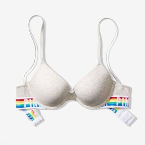 Victoria’s Secret PINK Wear Everywhere Push-Up Rainbow Band Padded Bra - Picture 1 of 9